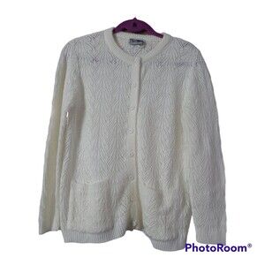Vintage Granny Knit Cardigan Sweater Cottagecore Wintuk Ivory Cream  M / L